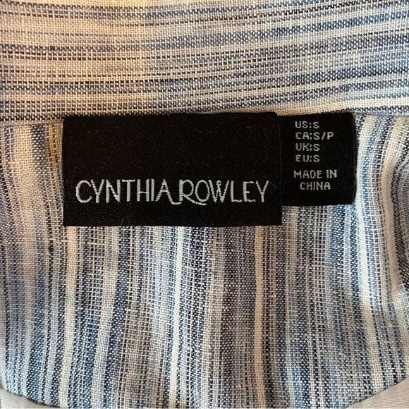 Cynthia Rowley size Small open front blue striped linen blend blazer - Picture 7 of 9